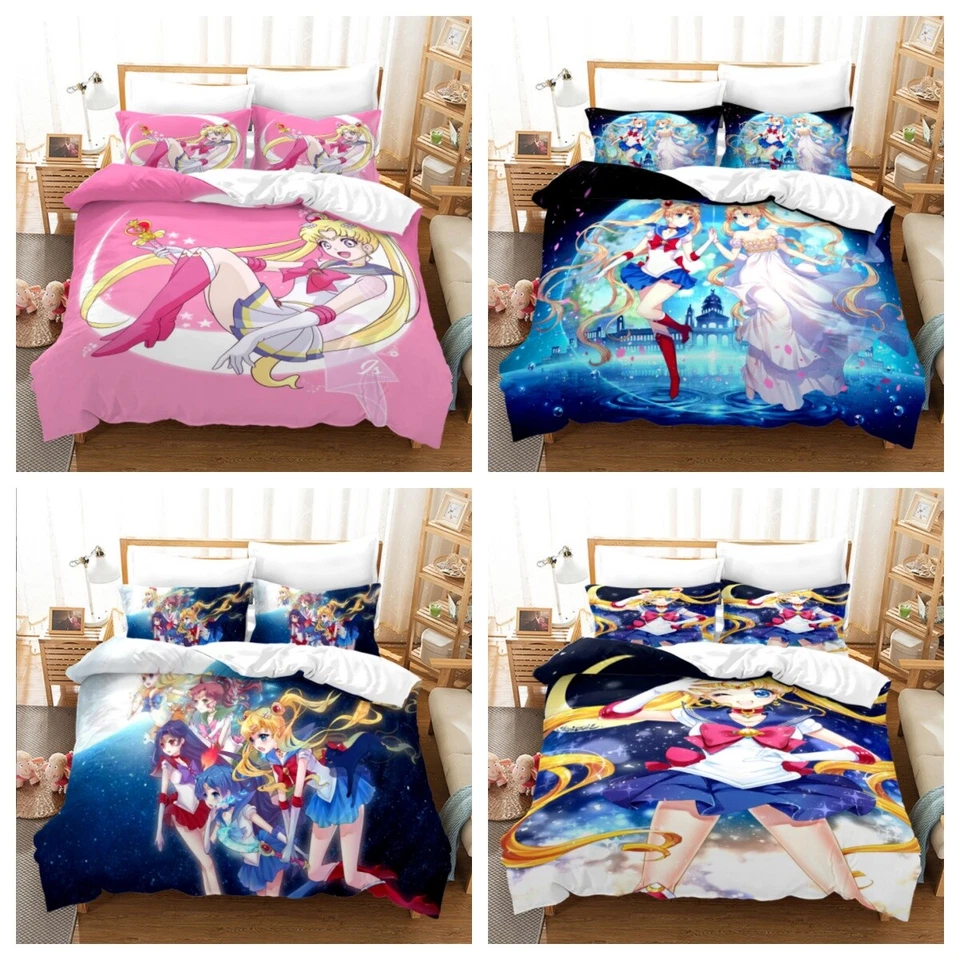 Mädchen 3D Sailor Moon Bettbezug Set Kinder Bettwäsche Set Kissenbezug Geschenk - Bild 1 von 1