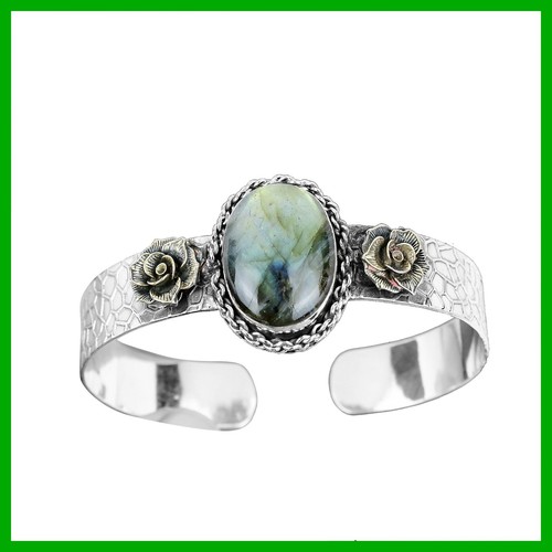 VALENTINO Bracciale Fidanzamento Ovale Naturale Labradorite Regalo Fiore Argento Placcato Oro 18K