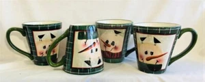SAKURA  "SNOWMEN PORTRAITS"  4 MUGS in Green Plaid Original Wrapping  NEW! - Picture 1 of 3