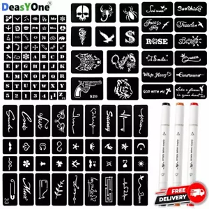 120Pcs Temporary Tattoo Stencils With 3Pc Painting Pens Henna Body Art Templates - Picture 1 of 8