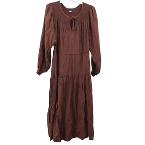 Old Navy Womens Size L Maxi Dress Smocked Long Sleeve Cinch Waist Keyhole Auburn - Picture 1 of 9
