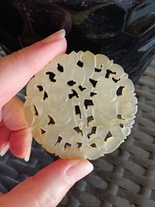 Vintage Chinese White Jade Medallion Boys Handcarved Round  - Picture 1 of 9