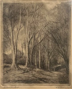 "Grabado de paisaje firmado Alfred Schroff ""El Camino Real"" enmarcado - Imagen 1 de 3
