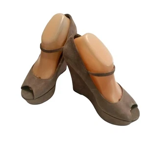 Steve Madden Sofiaa High Platform Heel 9 Leather Suede Tan Brown Open Toe Buckle - Picture 1 of 7