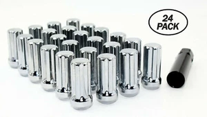 24 14x1.5 Chrome 2" Spline Drive Lug Nuts for SUV Truck Aftermarket Wheels - Picture 1 of 5