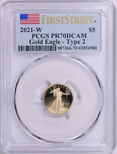 2021-W $5 Gold American Eagle Proof Type 2 First Strike PCGS PR70DCAM Flag Label - Picture 1 of 2