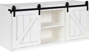Cates Rustic Sliding Door Floating Wall Cabinet, 30 X 10 X 14, White, Decorative - Picture 1 of 9
