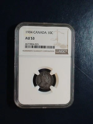 1904 Canada Ten Cents NGC AU53 BETTER DATE SILVER 10C Coin PRICED TO SELL! - Image 1 of 4