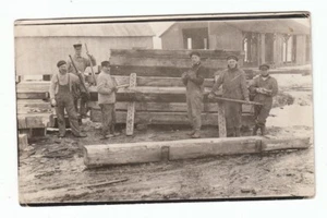 Vintage RPPC Real Photo Postcard Lumber Yard Mill Workers Possible Upper Mich! - Picture 1 of 2