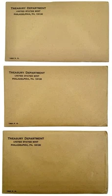 3 x 1964 United States Mint Silver Proof Set 5 Coins Total Original Envelopes - Image 1 of 4