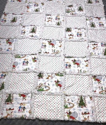 Grinch Rag Quilt 49x62 - Handmade Christmas Rag Quilt - Dr Seuss Quilted Throw - Image 1 of 4
