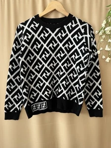 Markenlos Schwarz Weiß Logo Damen M Pullover Pulli - Bild 1 von 11