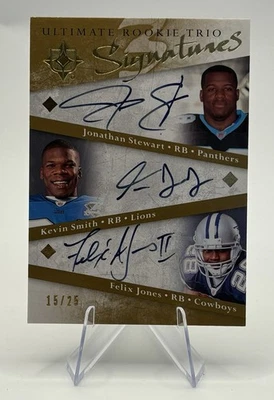2008 Upper Deck Ultimate Collection Felix Jones J. Stewart K. Smith RC Auto /25 - Image 1 of 2