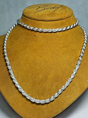 Ожерелье цепочка витая веревка серебро покрытие родием сделано в Италии 31,3 г 25 дюймов - Изображение 1 из 4