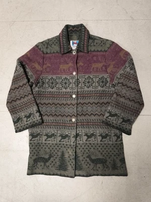 VTG Wooded River Blanket Jacket Wool Blend Long Cabin Coat Made In USA Patterned - Image 1 of 4