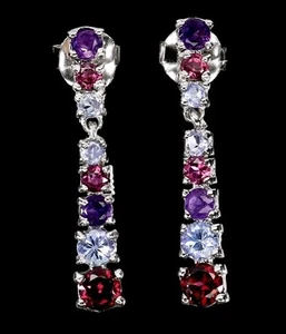 925Silber OHRRINGE HÄNGER Echte Edelstein Lila Amethyst 14ct Vergoldung weißgold - Bild 1 von 4