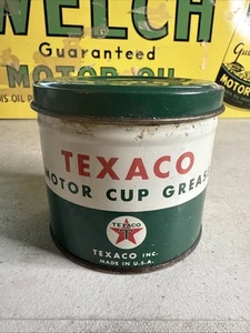 Early Texaco 1lb tazza grasso OLIO MOTORE vecchia grafica latta 1 litro - Foto 1 di 8