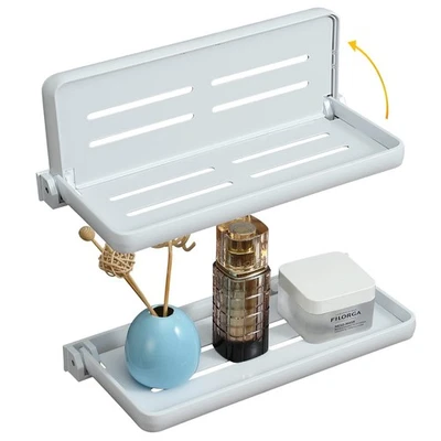 Pequeño estante de pared plegable paquete de 2 estantes de baño plegable de aluminio blanco para autocaravana Foto 1 de 4