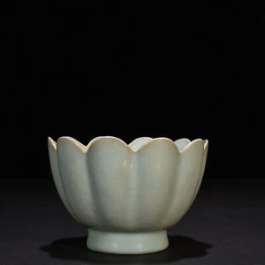 5.9" Antiguo Canción Dinastía Porcelana ru Horno Cian Esmalte Flor Boca Cuenco  - Imagen 1 de 8