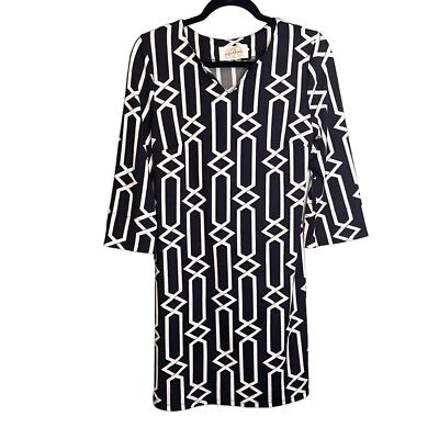 Vestido JB By Julie Marrón Mujer S Negro Blanco Cambio Cuello en V Manga Acampanada Geométrico  Foto 1 de 4