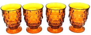 Vintage Indiana Glass Amber Short Cubist Glass Footed Set Lot 4 Barware Juice - Picture 1 of 3