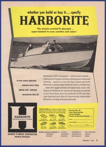 Vintage 1956 HARBORITE Plywood Company Boat Boating Ephemera 50's Print Ad - Picture 1 of 1