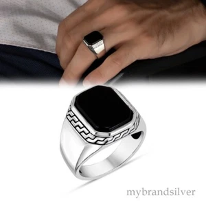 Solid Real Sterling Silver Black Onyx Stone Men's Ring All Size           #TR161 - Picture 1 of 2