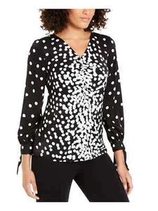 ALFANI Womens Black Printed Long Sleeve V Neck Blouse Size: M Color: grad spots - Picture 1 of 5