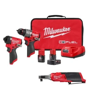 Milwaukee Hammer Drill, Impact-Driver, Ratchet Combo Kit 12V Li-Ion Cordless - Picture 1 of 11
