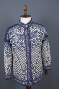 NORLENDER Blue Blue Fair Isle Button Knit Long Cardigan Sweater XL - Picture 1 of 14