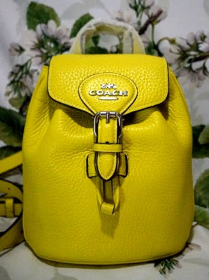 NWT COACH CL408 Amelia Conv. Backpack Shoulder Bag In BRIGHT YELLOW Leather SLVR - Image 1 of 4