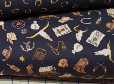 Vagones cubiertos de tela Western Cowboys Longhorn STELLA acolchado algodón 1,24 yardas Foto 1 de 4