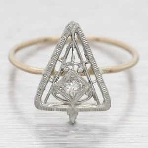 Antique Art Deco 0.05ct Diamond Triangular Cocktail Ring - 14k White Gold - Picture 1 of 6