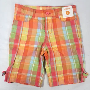 Gymboree Girl's Orange Green Blue Plaid Shorts Size 7 NEW Cotton 2011 7" Inseam - Picture 1 of 6