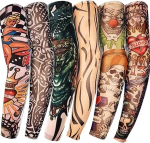 6 Pack Temporary Tattoo Arm Sleeves Arts Fake Slip on Arm Sunscreen Sleeves Body - Picture 1 of 5