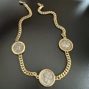 Monedas Retro Antiguo Carruaje de Caza/Diosa del Océano Collar Cadena Gruesa - Imagen 1 de 6