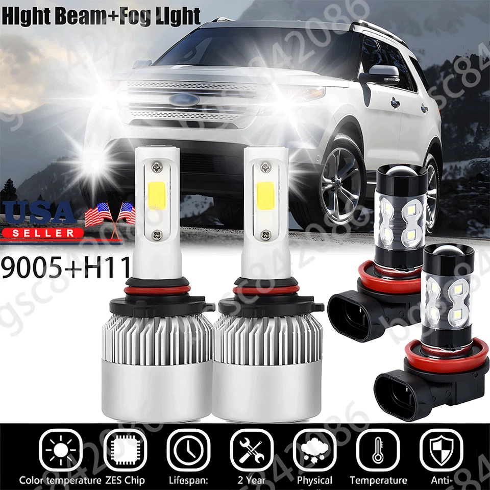 Para Ford Explorer 2011-2015 - 4x Combo Faros LED Faros Antiniebla Kit BLANCO Foto 1 de 4