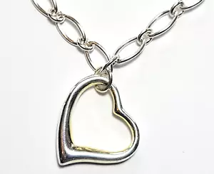 Collana Con Pendente A Cuore Aperto In Argento Sterling 16" Catena 21,4 Grammi - Foto 1 di 8