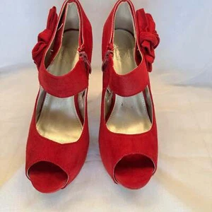 Ollio Red Faux Suede Open Toe Platform High Heel Pumps Size 9 - Picture 1 of 10