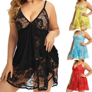 Plus Size Sexy Womens Lace Lingerie Nightwear Babydoll Sleepwear G-String Set - Picture 1 of 55
