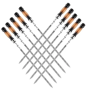 Set of 10 Stainless steel skewers with wooden handle 630x12x3mm (two-color) - Picture 1 of 7