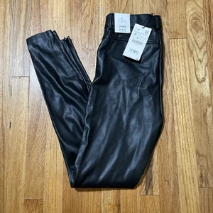 Zara Kunstleder hohe Leibhöhe Leggings Hose Größe Large schwarz Reißverschluss Knöchel Medium - Bild 1 von 7