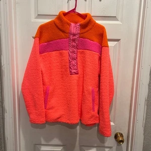 Cotton Bleu Damen Colorblock Sherpa Fleece Pullover Sweater Gr. S Orange Rosa - Bild 1 von 8
