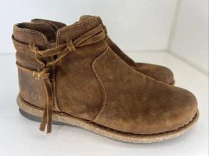 Born Wynter Ankle Boots Womens Size 8 Brown Suede Comfort Zip Lace Up Booties - Picture 1 of 7