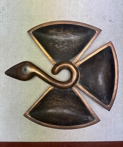 Vintage MCM Los Castillo Taxco Mexico Mixed Metal Bird Tray 12" Copper Brass - Picture 1 of 10