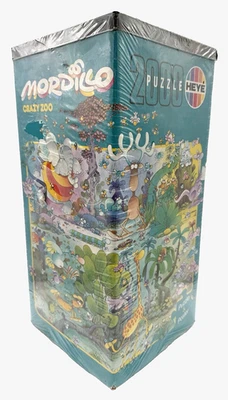Raro rompecabezas HEYE 1991 MORDILLO Crazy Zoo sellado 2000 piezas 26" x 37" caja triangular Foto 1 de 4