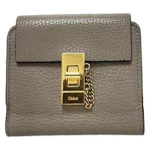 Auth Chloe - Gray Beige Leather Bifold Wallet - Picture 1 of 5