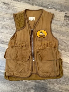 VTG American Field Vest Small Brown Duck Canvas Padded Shoulder Bird Hunting USA - Picture 1 of 10