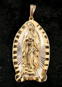 Vintage Jungfrau de Guadalupe Heilige Maria 2 Ton Anhänger - 925 Sterling Silber/vergoldet - Bild 1 von 9