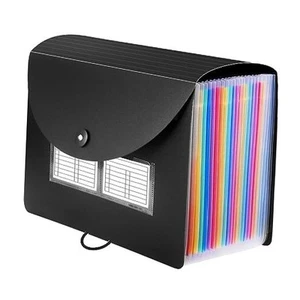 24 Pockets Expanding File Folder with Blank Labels, According File Black - Picture 1 of 7
